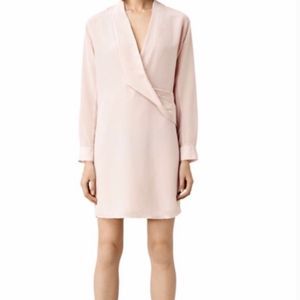 All Saints Walton Silk Shirt Dress Ash Pink Size 4